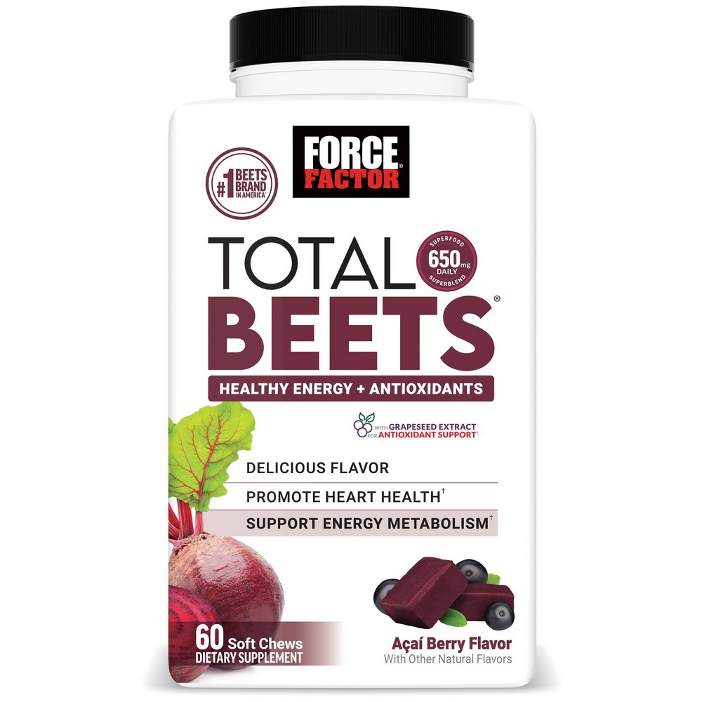 Force Factor Total Beets Soft Chewables - Acai Berry - 60ct: Dietary Supplements, Greens and Superfood, Chewable