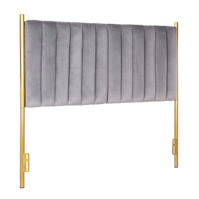 Queen Chloe Contemporary and Glam Headboard Gold/Gray Velvet - LumiSource: Plush Tufted Design, Metal Frame