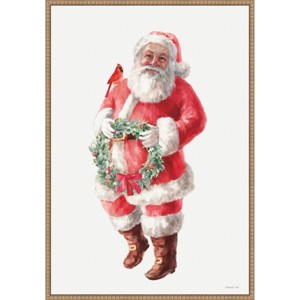 Amanti Art 23"x33" Jolly Santa with Wreath by Danhui Nai Framed Canvas Wall Art Print - 1 of 4