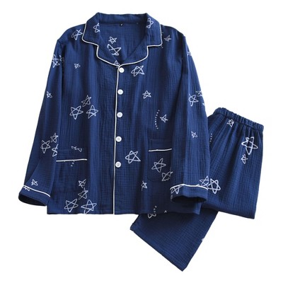 Anna-Kaci Lounge Women's Long Sleeve Button-Up Pajama Set with Notched Collar and Star Print Design