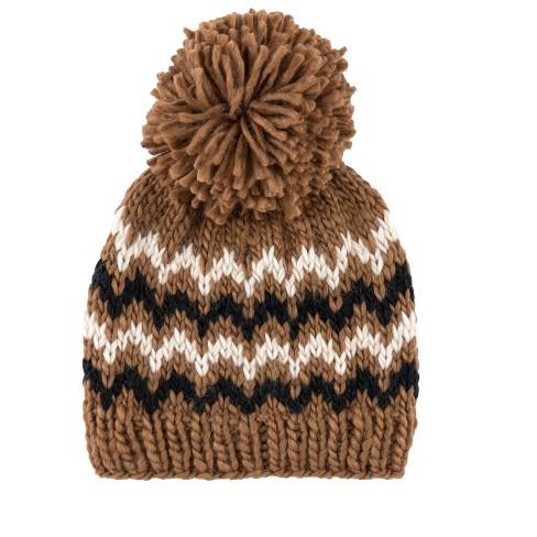 Shiraleah Landen Brown Chevron Knit Beanie with Pom - image 1 of 1