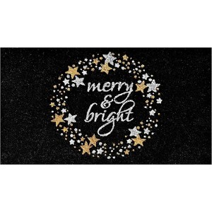 HomeRoots 17" X 29" Black Gold And White Christmas Merry and Bright Outdoor Coir Door Mat - 1 of 4
