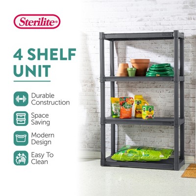 Sterilite 35" Gray Durable Plastic 4-Shelf Indoor/Outdoor Shelving Unit