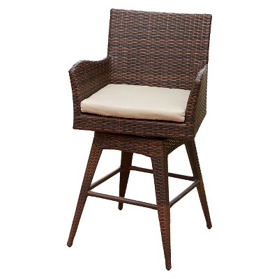 Braxton Wicker Swivel Patio Bar Stool with Cushion - Multi-Brown - Christopher Knight Home: Weather-Resistant, Fixed Height