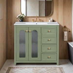 36-inch bathroom vanity with two soft close doors, adjustable shelves and three drawers - Leovsnove - 1 of 3