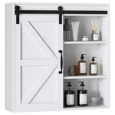 Kleankin Farmhouse Bathroom Wall Cabinet, Medicine Cabinet With Sliding ...