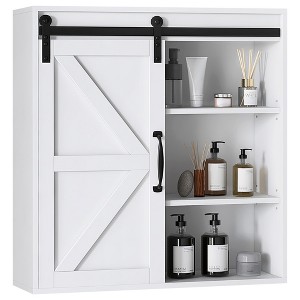 kleankin Farmhouse Bathroom Wall Cabinet, Medicine Cabinet with Sliding Barn Door and Adjustable Shelf, Over the Toilet Cabinet, White - 1 of 4