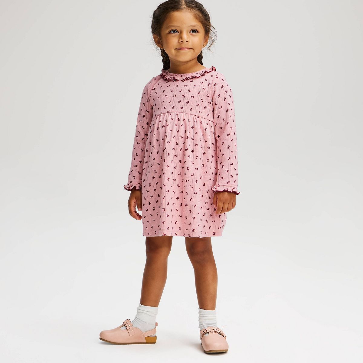 Baby and Toddler Girls' Long Sleeve Floral Pointelle Dress - Cat & Jack™ - thumbnail 5