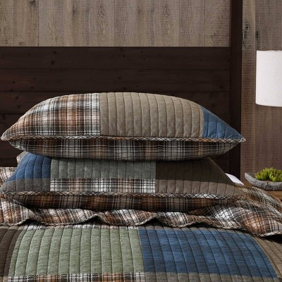 Full Brown Cotton Reversible Patchwork Quilt Set