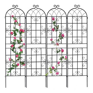 Gulches 4-Pack Rustproof Metal Garden Trellis for Climbing Plants, 86.7" x 19.7" Outdoor Flower Support, Black - 1 of 4