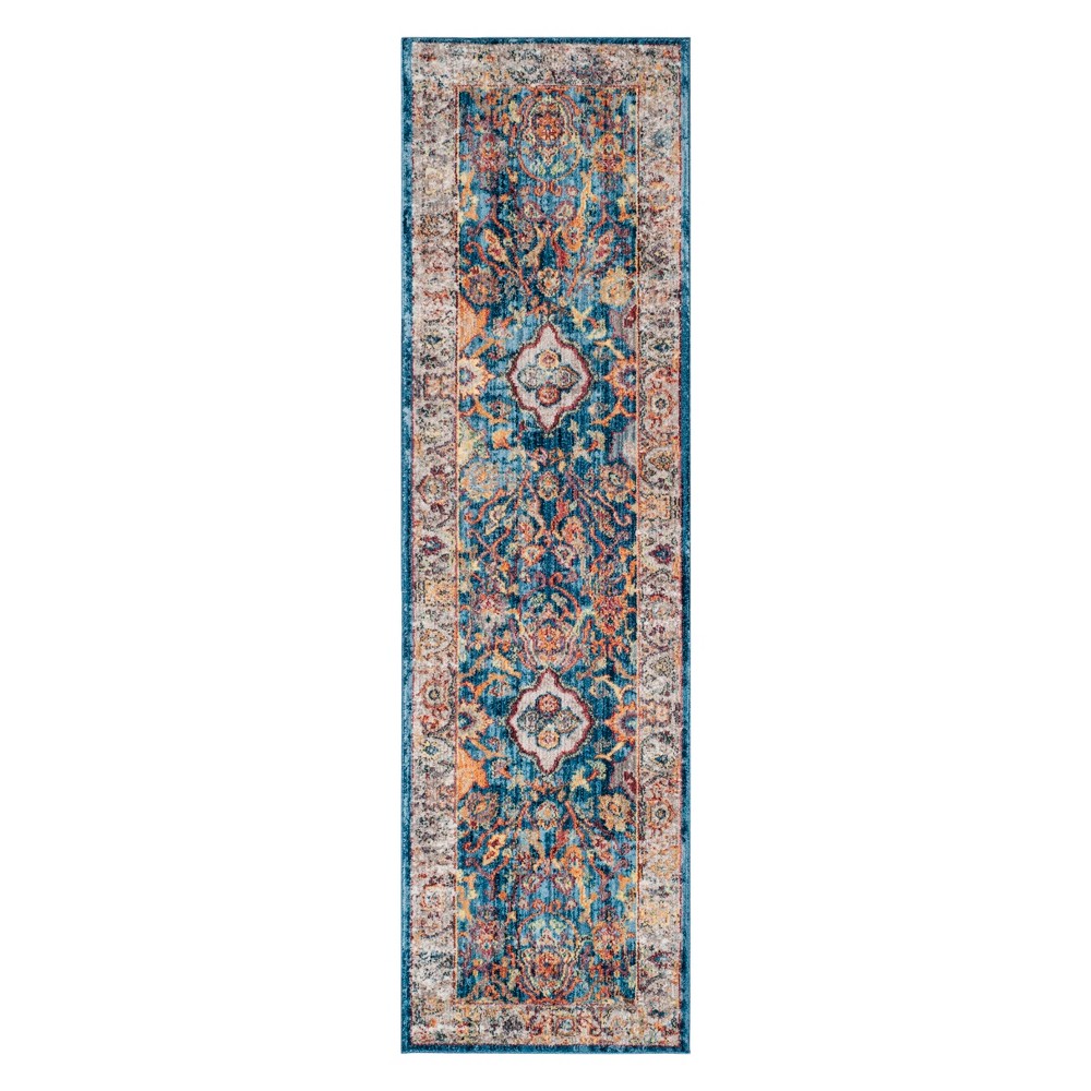 2'3inx6' Runner Floral Loomed Rug Blue/Light Gray - Safavieh