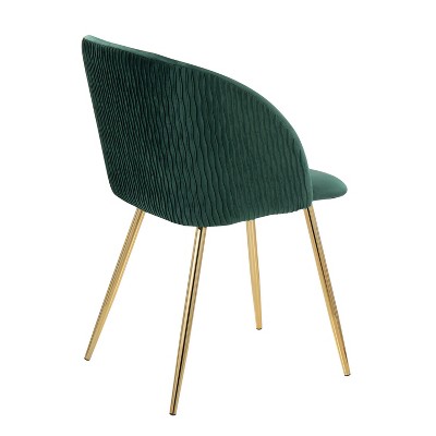 Set of 2 Green Velvet Upholstered Dining Chairs with Gold Metal Legs