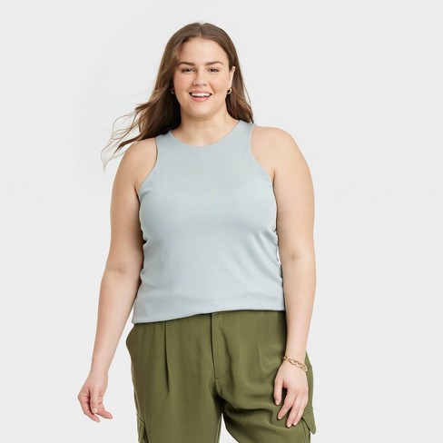 Women's Slim Fit High Neck Tank Top - A New Day™ Light Blue Xxl : Target