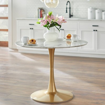 Kavitt Round Dining Table White/Gold - Angelo:Home