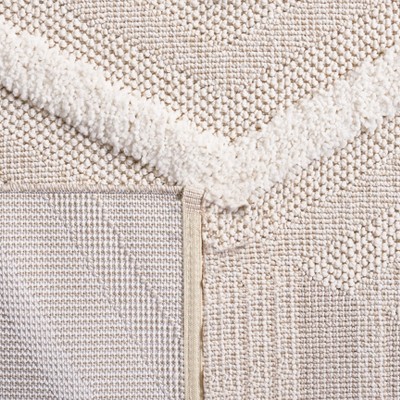 Ivory Geometric Flat Woven Synthetic Round Rug