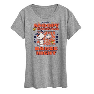 Women's - Peanuts - Snoopy and Woodstock Retro Disco Dance Night Short Sleeve Graphic T-Shirt - 1 of 4