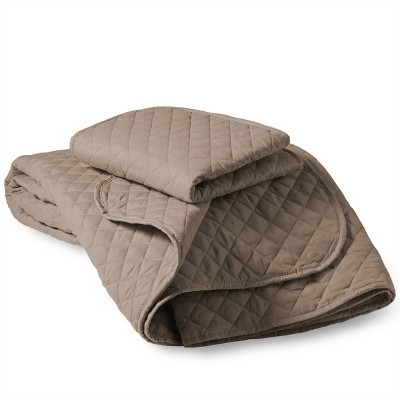 Taupe Diamond Stitched Microfiber Twin Quilt Set