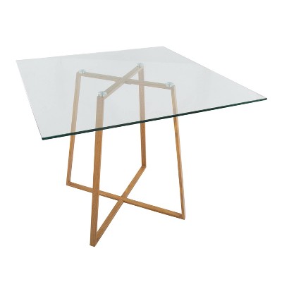 36" Natural Wood and Glass Square Dining Table