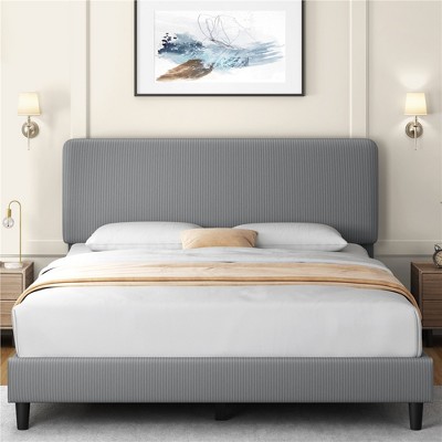 Yaheetech Upholstered Bed Frame with Adjustable Headboard and Mattress Foundation with Wooden Slat Support
