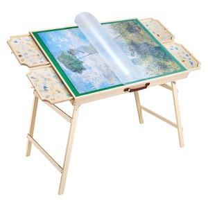 VEVOR 1500 Piece Puzzle Table with Folding Legs, 4 Drawers and Cover, 34x25 in Portable Wooden Board, Felt Surface Jigsaw Puzzle Accessories, Beige - 1 of 4