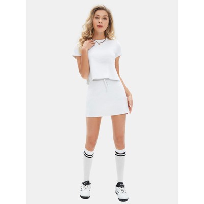 EXLURA Womens Casual Summer 2 Piece Short Skirt Sets Short Sleeve Tshirt And Tennis Skort Dressy Cotton Matching Sweatsuits