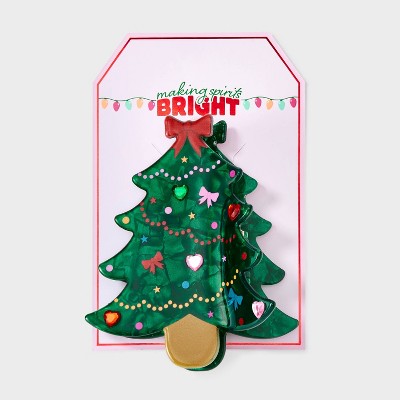 Christmas Tree with Heart Gem Claw Hair Clip - Green - image 2