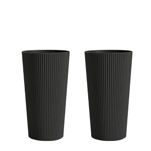 Bencmate Planter, Weather-Resistant Planter with Three Drainage Holes, Tall Flower Pot for Patio Porch Entryway, 2PCS, Black, 13"*13"*23.6" - 1 of 4