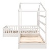 Streamdale Wood House Bed Twin Size, 2 Twin Solid Bed L structure with fence and slatted frame, White - 4 of 4