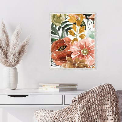 Beaded Framed Floral Aquarelle Canvas Wall Art