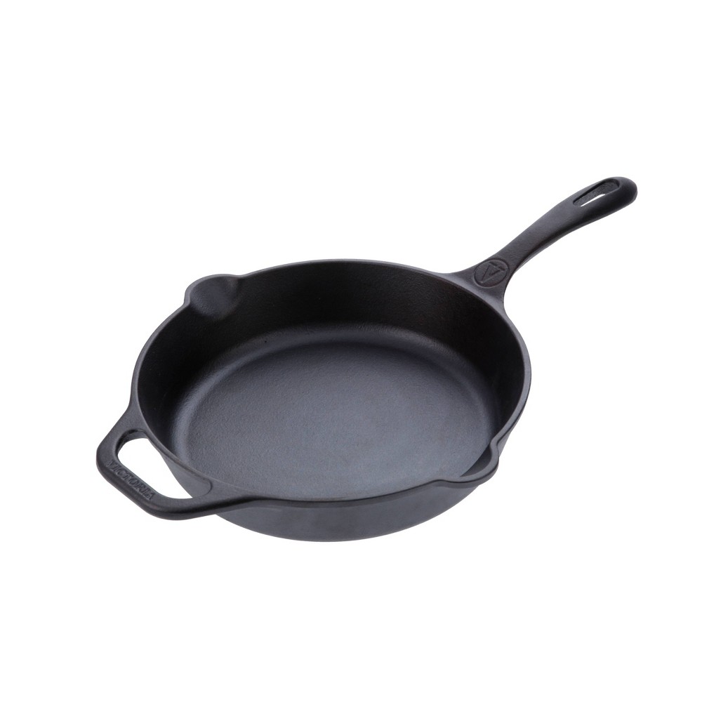 Photos - Pan Victoria Seasoned 10" Cast Iron Skillet with Long Handle and Helper Handle