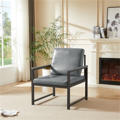 SKRAN Tech cloth Armchair, Retro Leisure Accent Chair with Soft Padded & Cushion,Armrests with Black Metal Frame for Living Room/Bedroom/Study