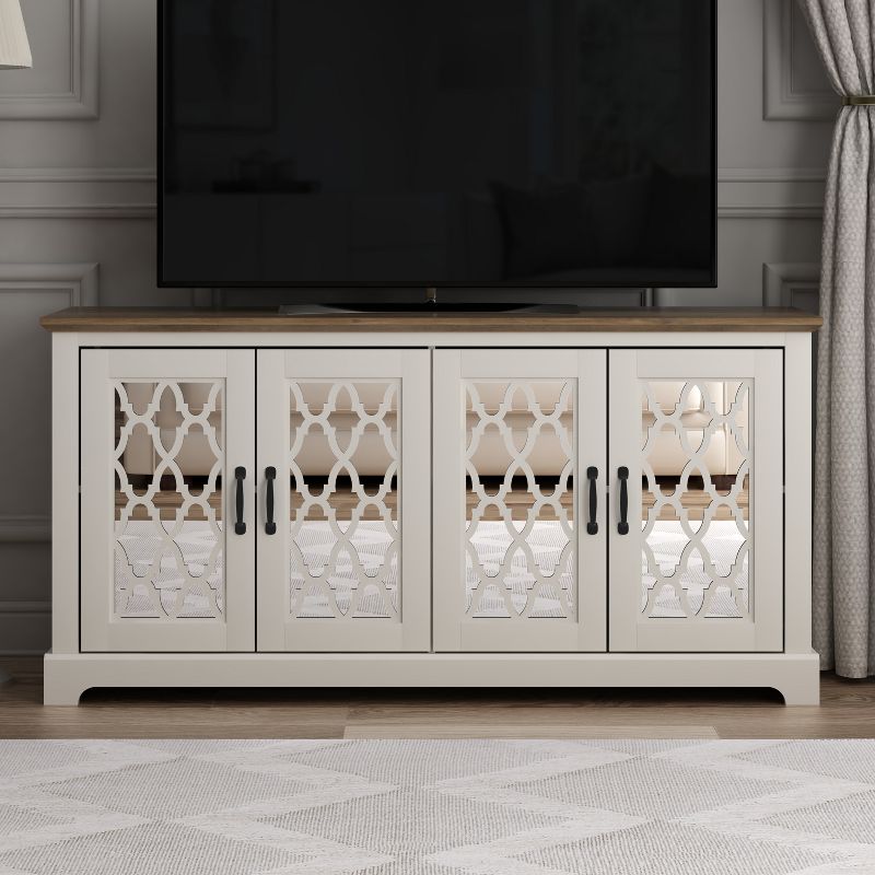 Galano Heron 59.1 in. 4 Door TV Stand Fits TV's up to 65 in. in Dusty Gray Oak, Ivory, Ivory with Knotty Oak, Black with Knotty Oak, 1 of 14
