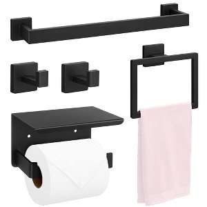 Itopfox 5 Piece Matte Black Bathroom Hardware Set 16 Inch Towel Bar Towel Ring Toilet Paper Holder 2 Towel Hooks Stainless Steel - 1 of 4