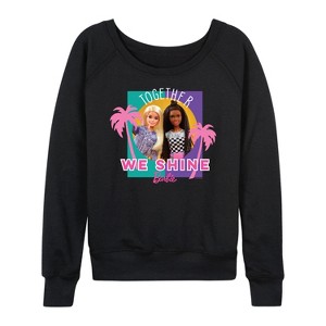 Women's - Barbie - Together We Shine Lightweight French Terry Wide Neck Long Sleeve Graphic Shirt - 1 of 4