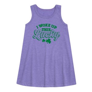 - Instant Message - St. Patrick's Day I Woke Up This Lucky Graphic Sleeveless Aline Dress - 1 of 3