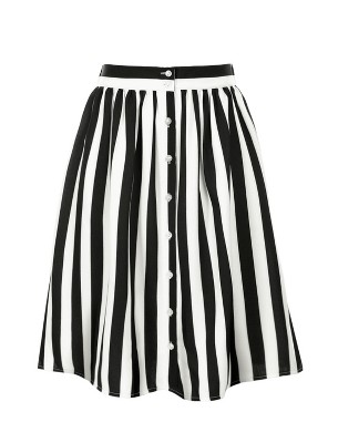 INSPIRE CHIC Women's Stripes Button Front Elastic Back A-Line Midi Skirt