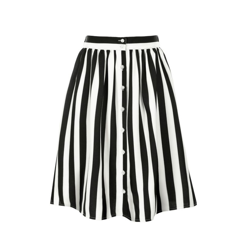 Allegra K Women's Stripes Button Front Elastic Back A-Line Midi Skirt, 1 of 8