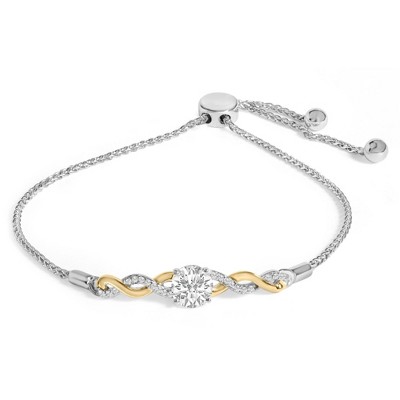 10K Yellow Gold Plated .925 Silver Created White Sapphire Twist Bolo Bracelet