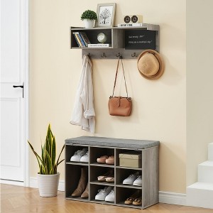 Hall Tree Shoe Bench Industrial 6 in 1 Coat/Shoe Rack with 5 Hooks - 1 of 4