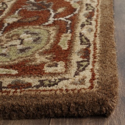 Handmade Red and Moss Wool Tufted Runner Rug