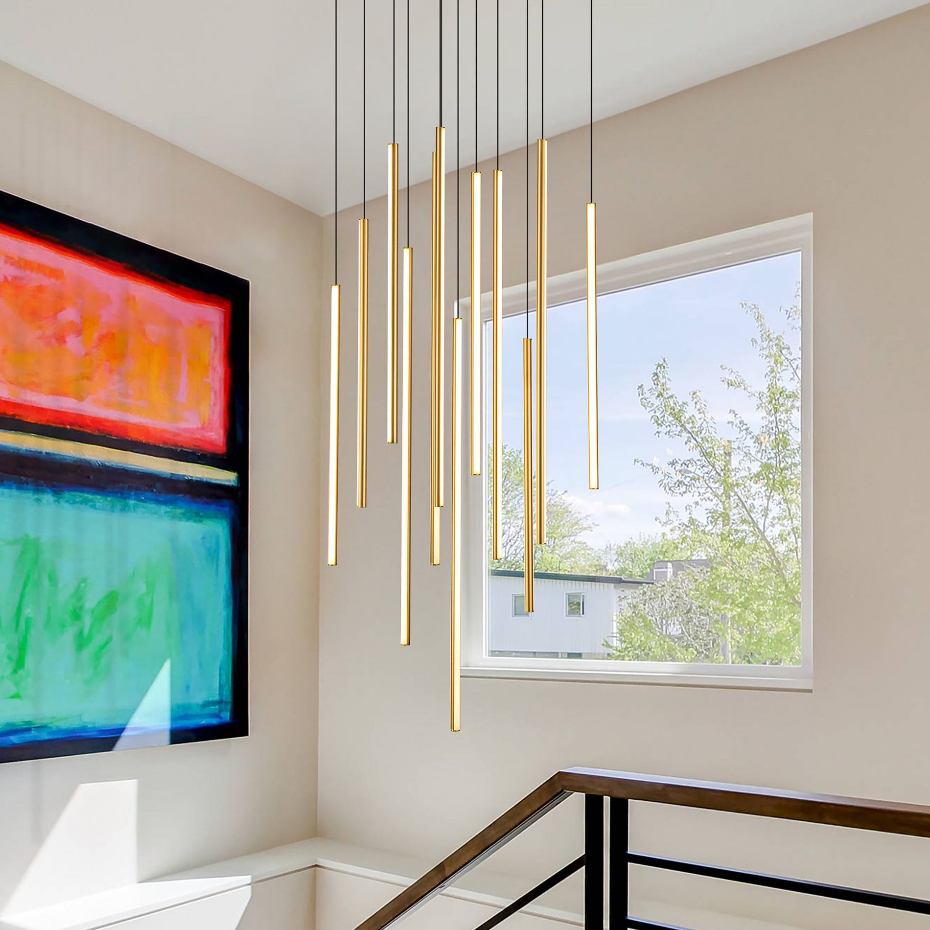 LLHZSY 12-Light Dimmable Integrated LED Chandelier Linear Kitchen Island Light-Gold
