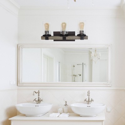 Rustic Restored Wood Look 3-Light Bath Vanity with Glass Shades