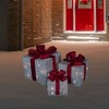Northlight Set of 3 Silver Tinsel Lighted Gift Boxes with Red Bows Outdoor Christmas Decorations - 2 of 4