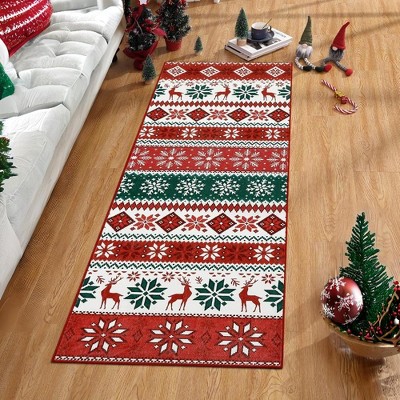 Christmas Area Rug Washable Rug Non-Slip Low Pile Farmhouse Rustic Festival Carpet