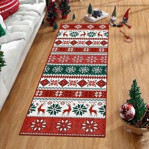 Christmas Area Rug Washable Rug Non-Slip Low Pile Farmhouse Rustic Festival Carpet - 1 of 4