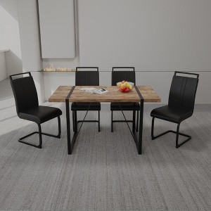 NicBex Dining Table Set for 4 Rustic Counter Height Table with Wooden Tabletop, Geometric Legs and 4 PU Chairs for Kitchen - 1 of 4