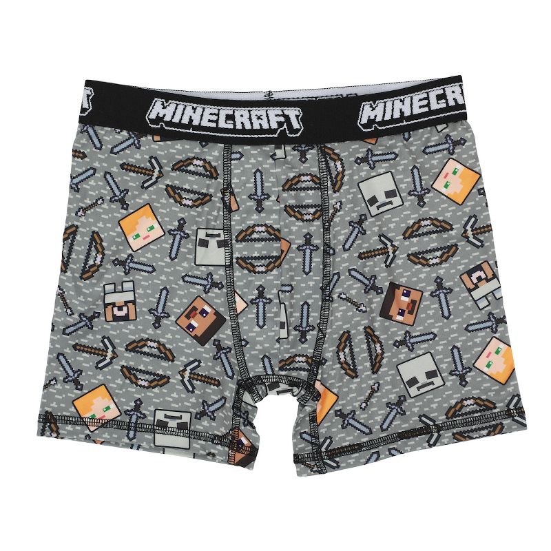 Youth Boys Minecraft Boxer Brief Underwear 5-Pack - Pixelated Comfort for Gamers, 3 of 6