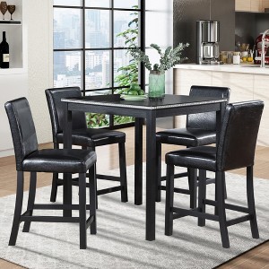 FONTOI Wooden Counter Height Dining Set with Square Table Crystal Edge Detail and Upholstered Chairs for Stylish Kitchen Dining Spaces, Black, - 1 of 4