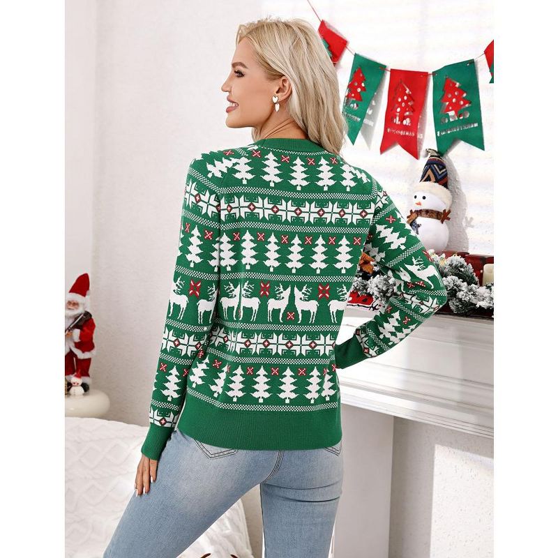 Family Christmas Sweater Reindeer Snowflake Pattern Crew Neck Holiday Pullover Knitwear, 4 of 6