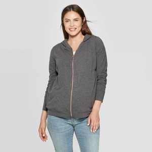 Maternity Long Sleeved Zippered Hoodie Sweatshirt - Isable Maternity by Ingrid & Isabel - Charcoal/Heather XL, Women